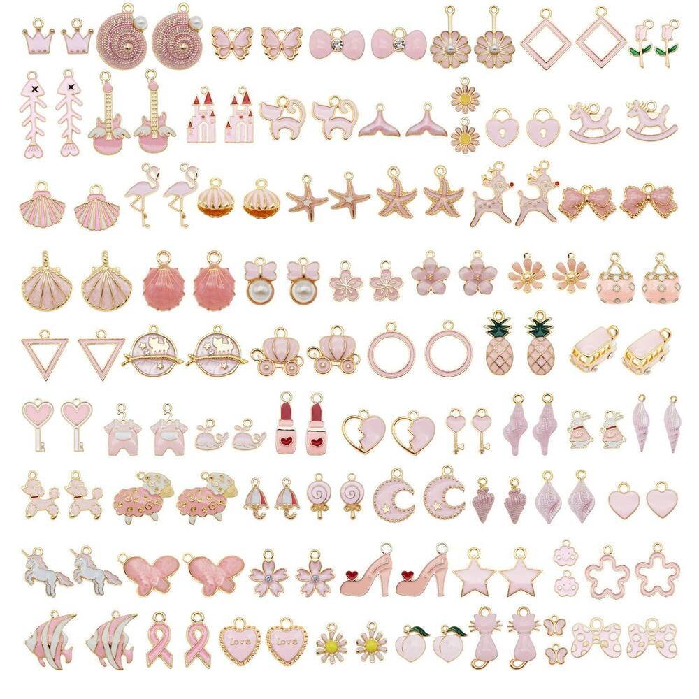 3574 Wholesales 80pcs40PAIRS Assorted Gold Tone PINK Theme Enamel Dainty